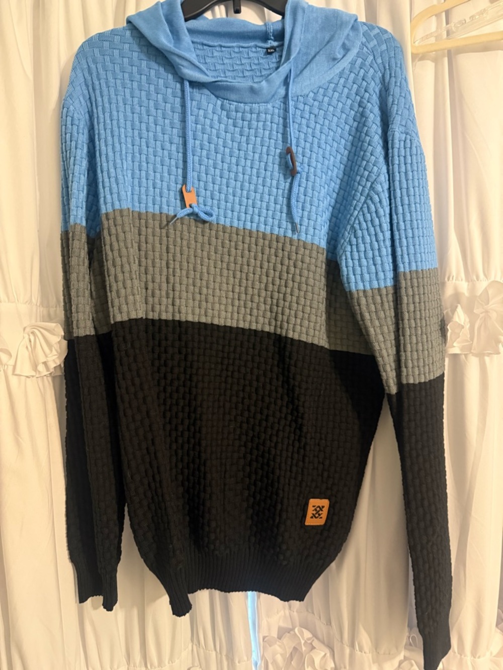 Men's Colorblock Hooded Sweater - Blue, Gray & Black